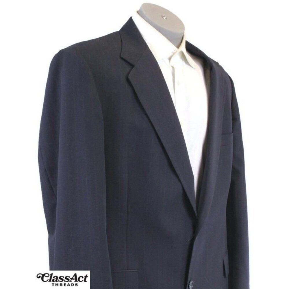 Unbranded Men 2 Piece Suit 2 Btn Blue Striped 46L Pleated Fronts 39" Waist - Picture 4 of 9